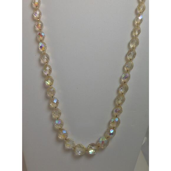 Unique Vintage Crystal Necklace with Handmade Beaded AB Light Pink Peach Finding - Picture 9 of 10